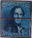 Red Pen cancelation on the first Belgian Stamps